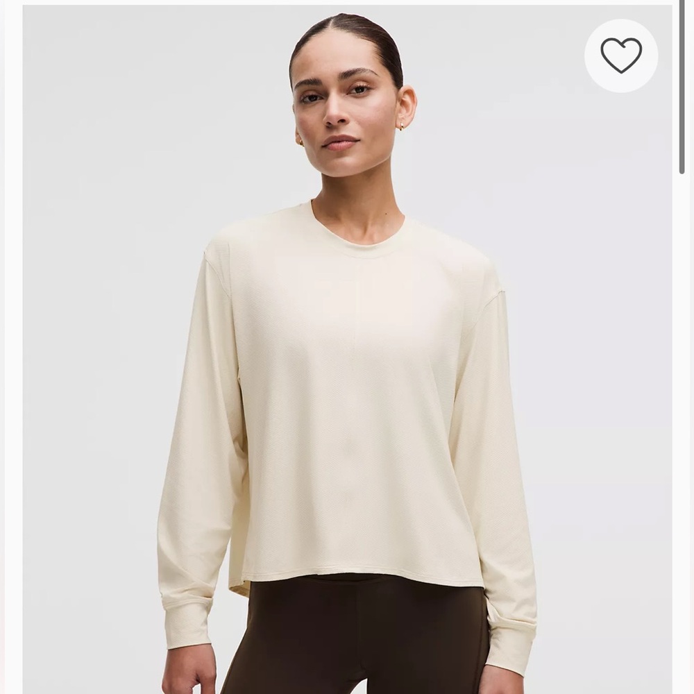 Lululemon Ribbed Loose Fit Boxy Cropped Long Sleeve Top in Light Yellow Size 10